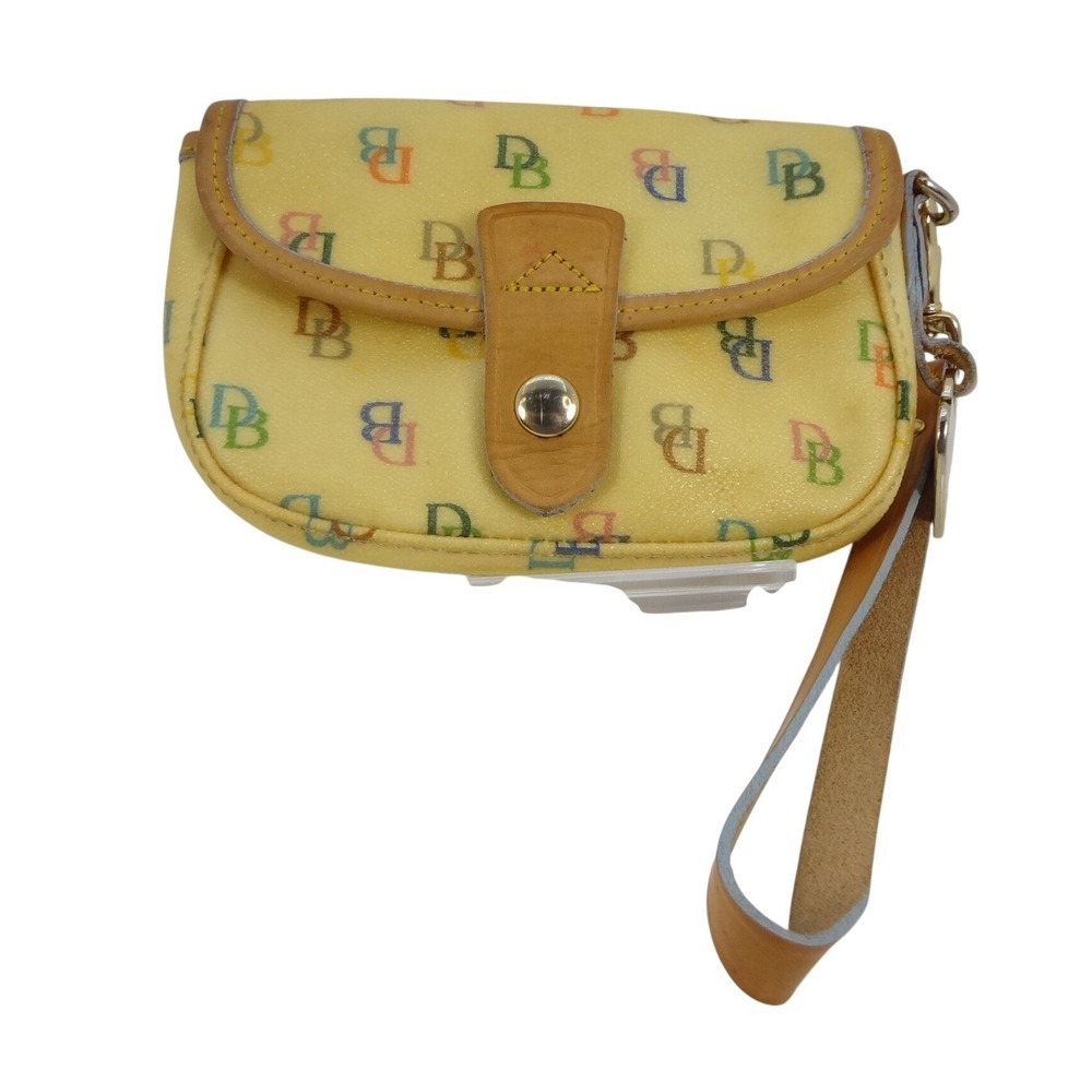 Dooney & Bourke Yellow Multi Color Monogram Wristlet Pouch Heart Charm Y2K